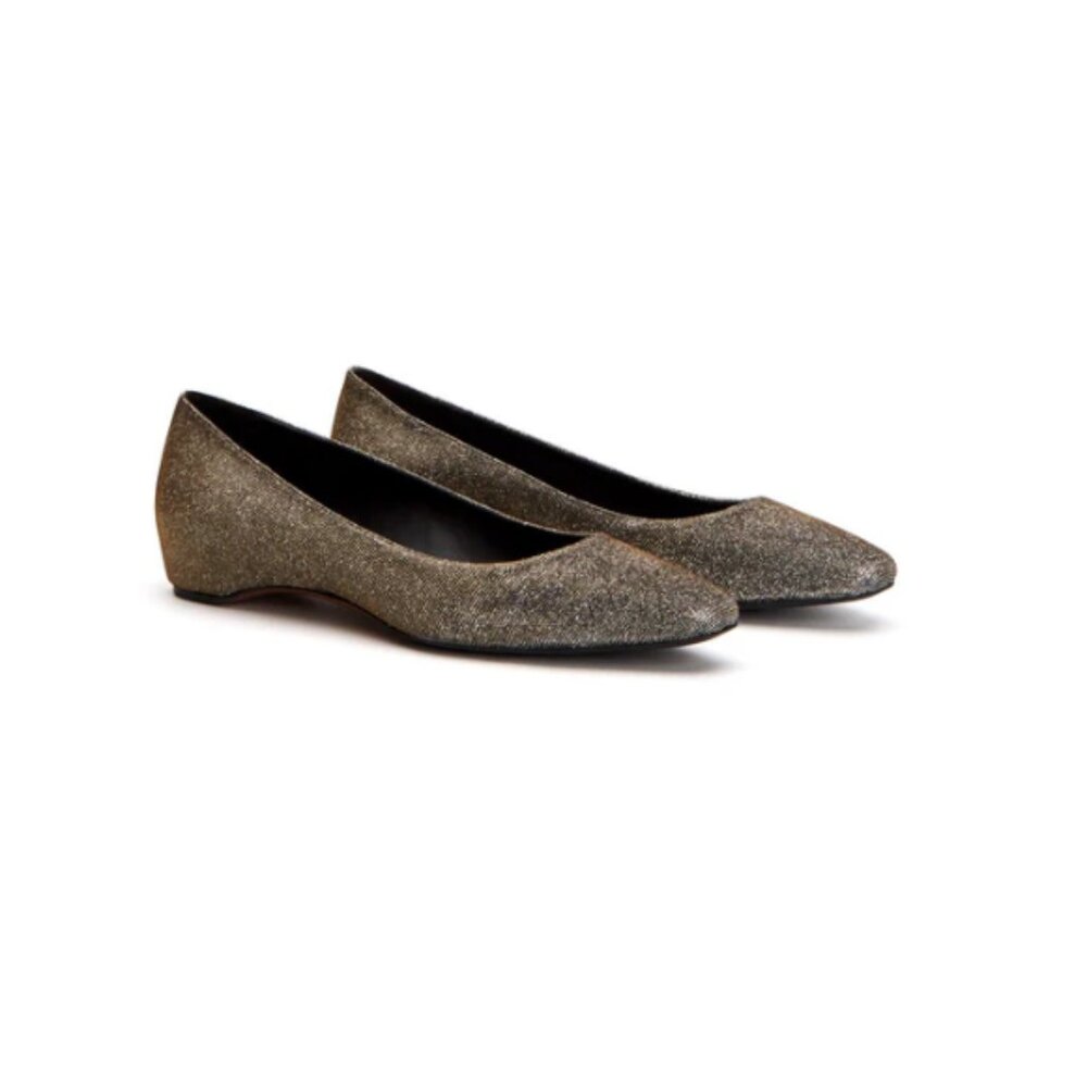 NEW Aquatalia Marcella glitter leather ballet flats Grey sculpted heel Italy - Picture 3 of 7